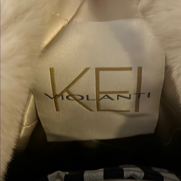 Kei Violanti Beige and White Wool Coat Fur Trim Size 46 US L - Picture 3 of 6